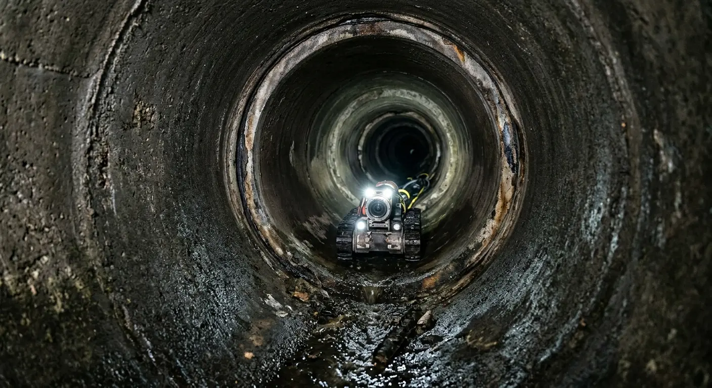 Robotic sewer camera inspecting pipe interior for Sewer Line Repair in Edwards