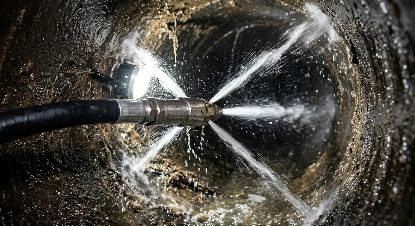 High-pressure hydro jetting nozzle cleaning sewer pipe for Storm Drain Cleaning in Edwards